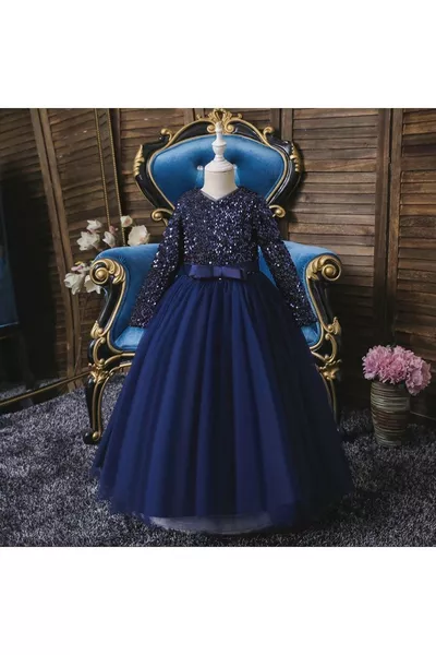 Robe de cérémonie pour fille en bleu marine avec paillettes Zara - Robe pour enfant - Robe de bal pour fille - Robe de Noël