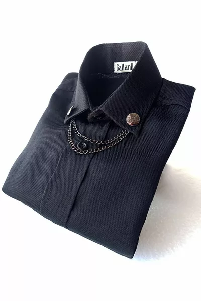 Camicia nera con colletto e catena, stile classico, per occasioni speciali, matrimonio, compleanno, camicia per bambini