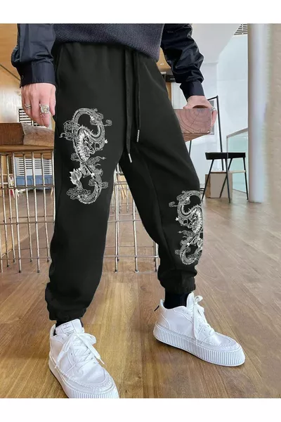 Дракон и буква графичен спортен панталон с връзка на кръста