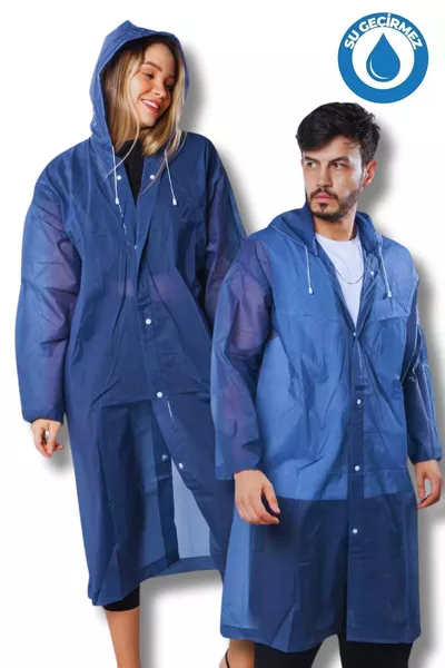 Impermeabile con cappuccio da donna e uomo, bottone a pressione, EVA blu scuro 