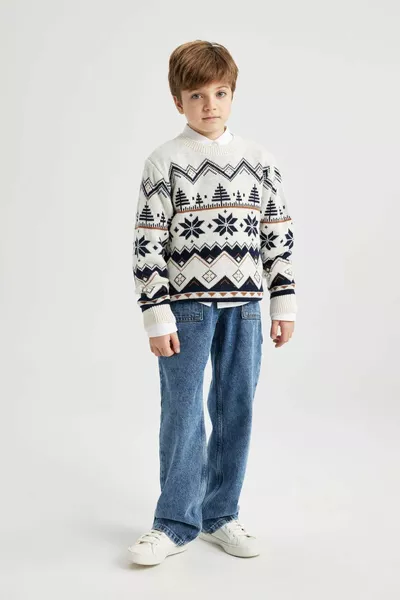 Boys' Christmas-Themed Bicycle Neck Knit Sweater CW