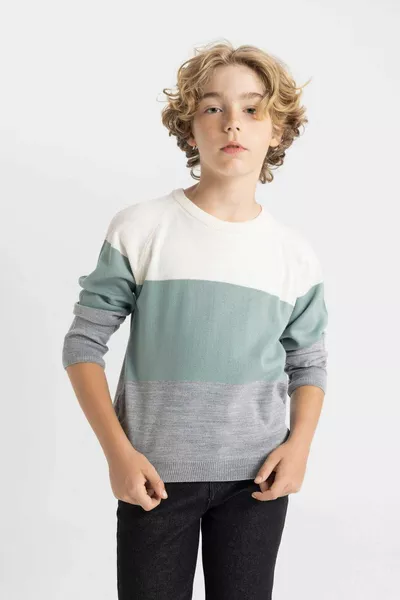 Boys' Color Block Crew Neck Knit Sweater WN