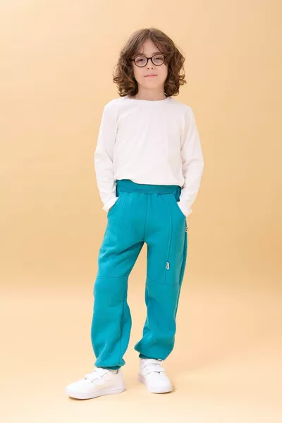 Pantaloni da jogging spessi unisex per bambini con tasche, colore blu petrolio