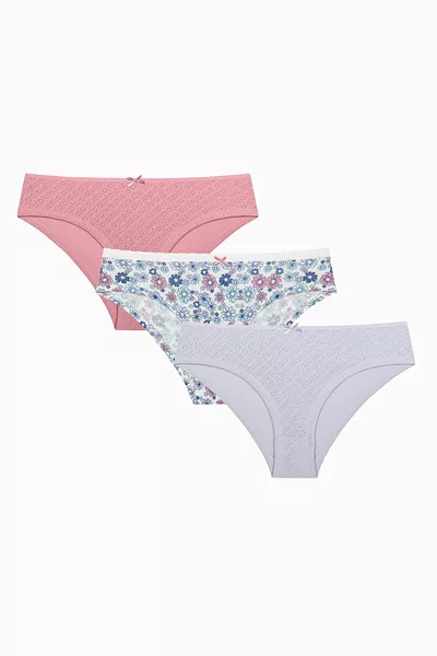 Culotte hipster en pointelle 3 pièces Spring Garden en coton multicolore