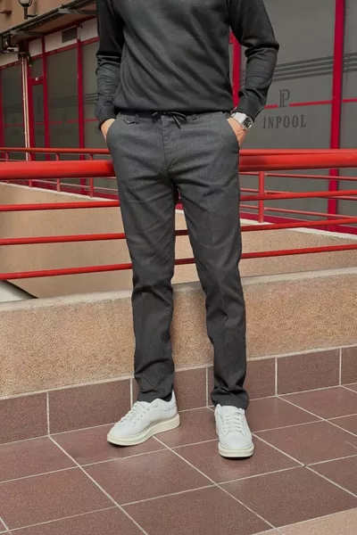 Men's pants with a drawstring waist, side elastic, Regular-Fit, Old Money Culture