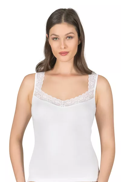 Özkan  Women's Cotton Lycra Supreme Fabric Lace Collar Stretchy Comfortable Thick-Strap Tank Top