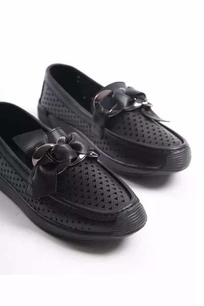 Feles перфорированные лоферы женские балетки ЧЕРНЫЙ