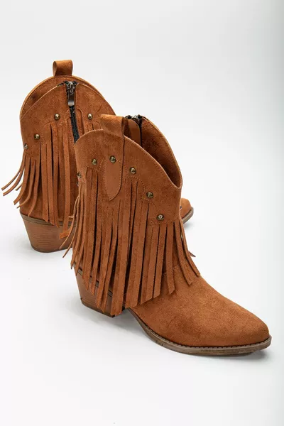 Tasseled Tan Cinnamon Mustard Matte Suede Western Cowboy Boots Boots