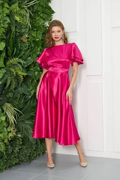 ليزا المرأة الساتان الفوشيا مساء اللباس