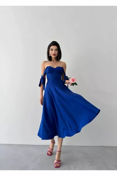 Damenkleid Midi Atlas Dicker Riemen Cinderella