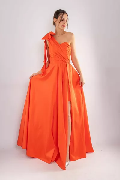  Una spalla svasata gonna taffettà abito da sera lungo