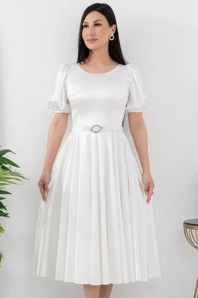 Ballon mouw riem satijnen jurk 