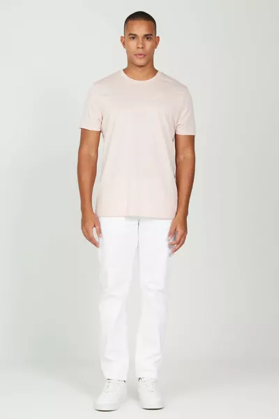 الرجال المجففة روز  ٪ القطن سليم صالح سليم صالح طاقم الرقبة الأساسية تي شيرت