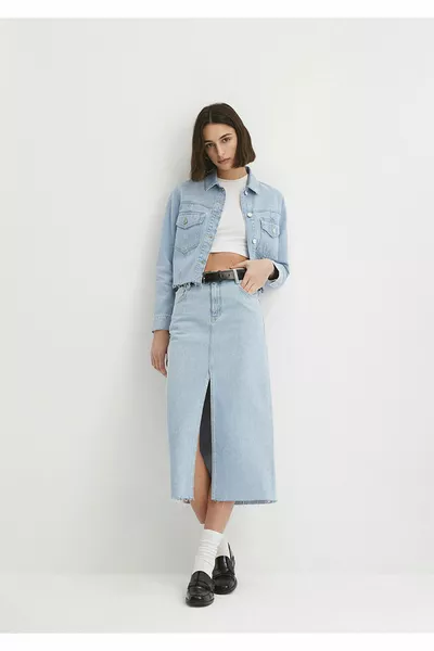 Морская синяя джинсовая юбка премиум-класса ледяного цвета 