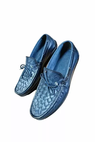 الرجال اليد الحياكة خرطوم السرج المفاجئة جلد طبيعي ROK البحرية أحذية زرقاء