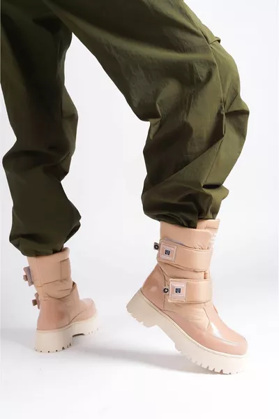 ELISA Velcro Water And Cold Resistant Parachute Fabric Patent Leather Women's Boots TT Skin