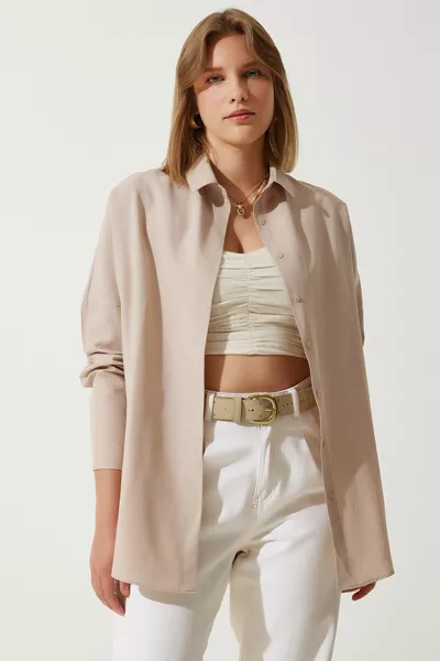 Women's Biscuit Oversize Long Basic Shirt 