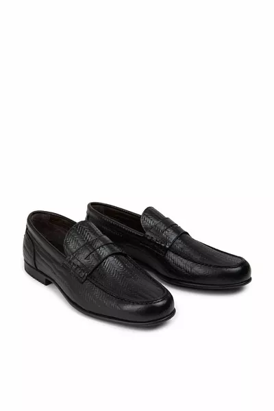 Genuine Leather Black Custom Pattern Men's Loafer