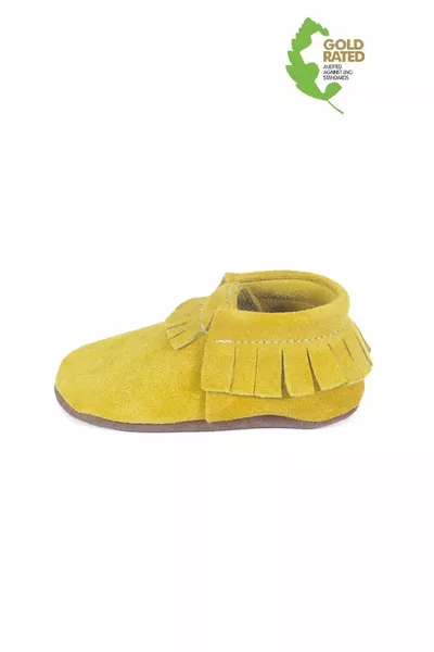 جلد طبيعي الخردل من جلد الغزال شرابة مفصلة جوارب الطفل