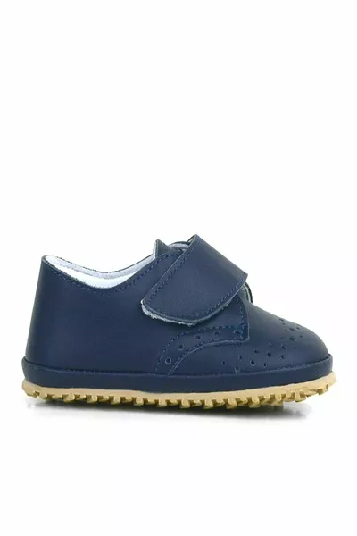 Натуральная кожа темно-синего цвета Velcro Детские пинетки