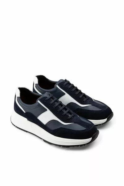 Echt lederen marineblauwe sneaker herenschoenen