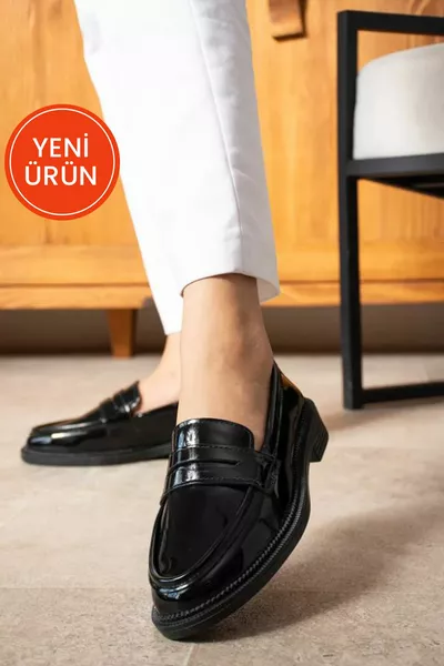 Дамски черни лачени ежедневни мокасини Класически обувки за мокасини