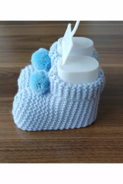 Knitted Baby Booties with Pompoms % Cotton