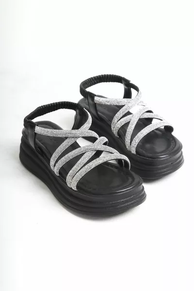 Hoge hakken flexibele band Stone Black damessandalen