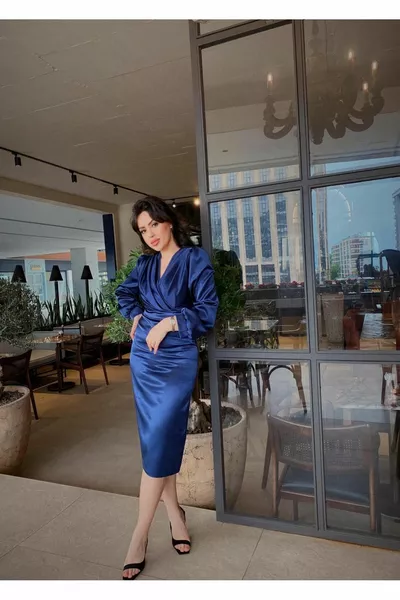 Abehlia Dahlia Robe de soirée bleu marine pour femme