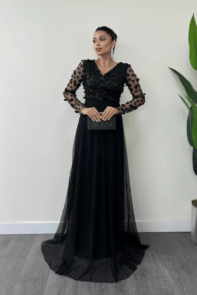 Abito Floreale Tridimensionale - Nero