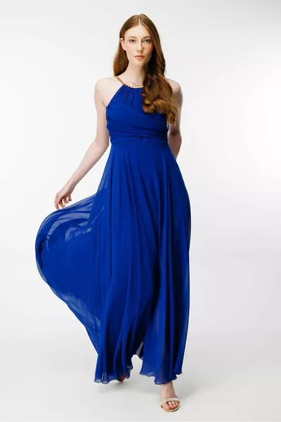 Gouden Bandje Chiffon Avondjurk met Split - SAX