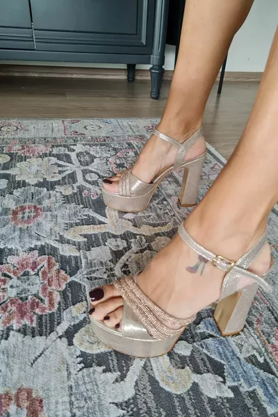   Women's Platform Heel Ankle Tie Stone Evening Shoes with Heels