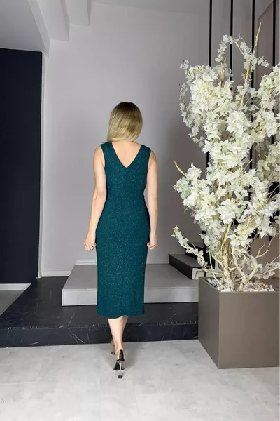  Robe de soirée à paillettes détaillées drapées émeraude