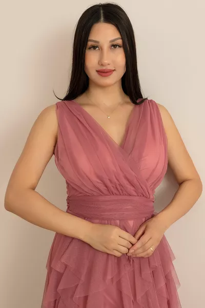  Double-breasted Ruffled Long Evening Dress