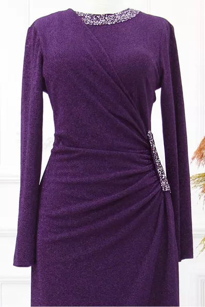 DAMEN LILA ABENDKLEID MIT STEINDETAILS T 