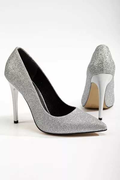 Dames Stiletto Silver Glitter