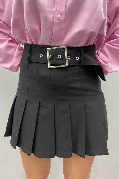 Pleated Detailed Belted Skirt