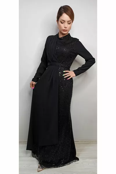 Abiyennova Свадебные вечерние платья из хиджаба с пайетками и поясом