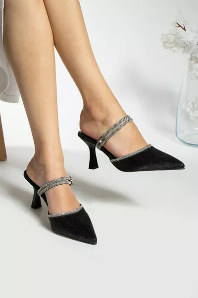 Women's Silver Stone Detailed Heeled Stiletto Evening Shoes