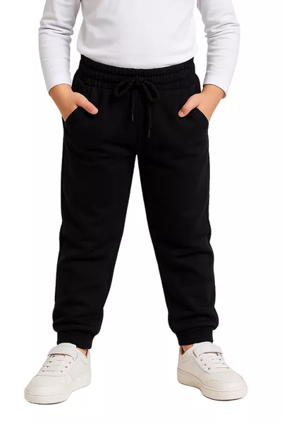 Children's Winter Cotton Sweatpants with Double Pockets Black