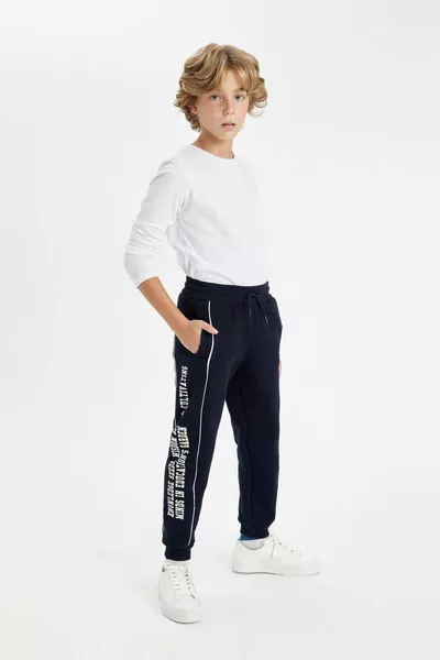 Boys' Navy Printed School Jogger Sweatpants with Elastic Waist and Ankles, Pockets AU