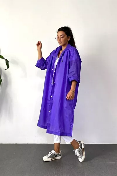 Impermeabile con Cappuccio da Donna e Uomo, con Bottoni a Pressione, in EVA