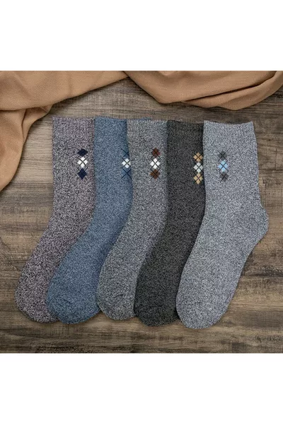 5 пар зимних швовных экономичных хлопковых носков с узором для мужчин