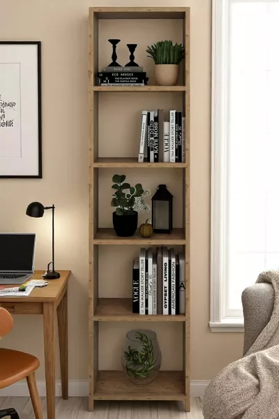 Libreria decorativa in noce a 6 ripiani, scaffale per libri, libreria da ufficio, armadio, mensola per documenti, mensola domestica, scaffale per libri