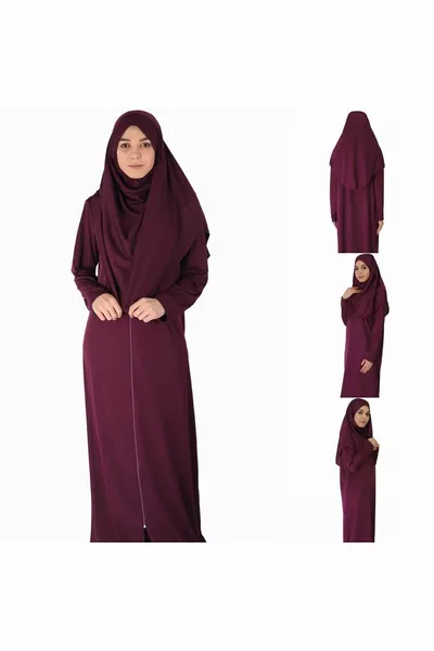 Fermuarlı Bordo Namaz Elbisesi