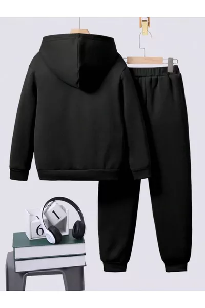 Детски унисекс черен анцуг с щампа USA