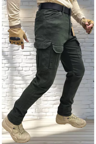 Khaki Men's Cargo Pants Gabardine Stretch Fabric