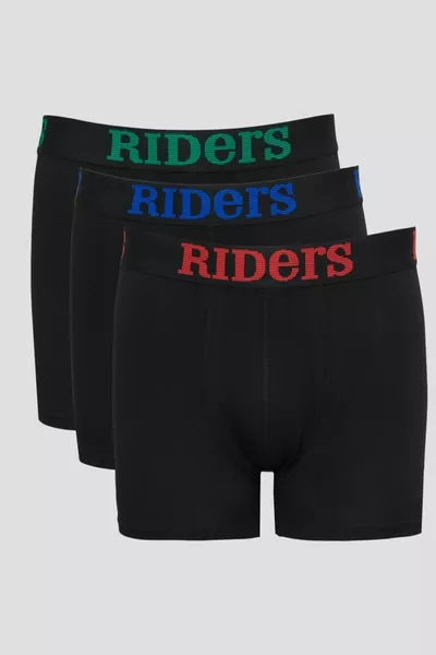 Комплект от 3 бр. черни боксерки с лого, памучни и еластични, редовно прилепнали