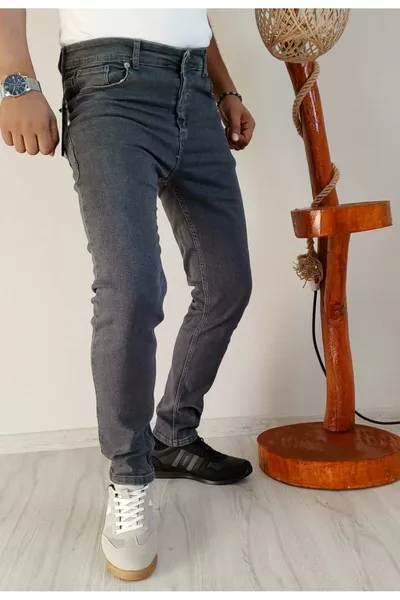 Men's Stretch Jeans Cotton Grey Slim Fit Straight Jeans