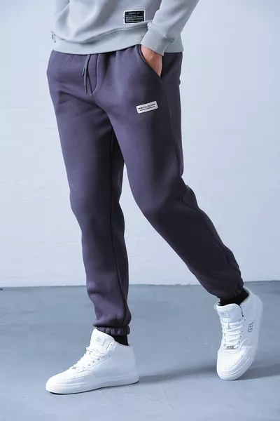 بنطال رياضي رجالي رمادي غامق من قماش شاردون ٣ خيوط